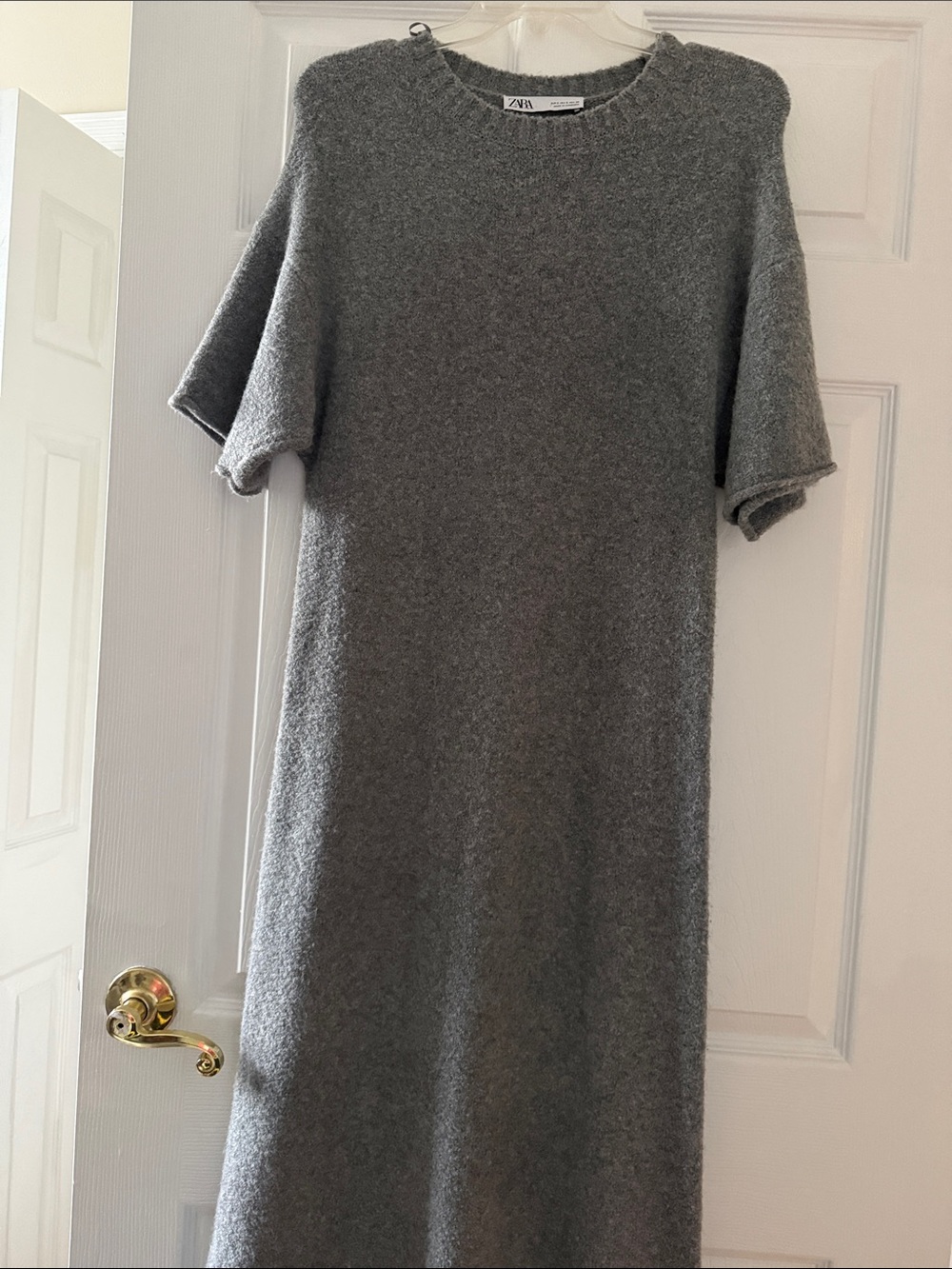 ZARA Gray Short-Sleeve Knit Maxi Dress